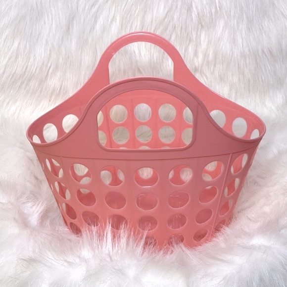 Pink Plastic Basket Beach Tote - Picture 1 of 2